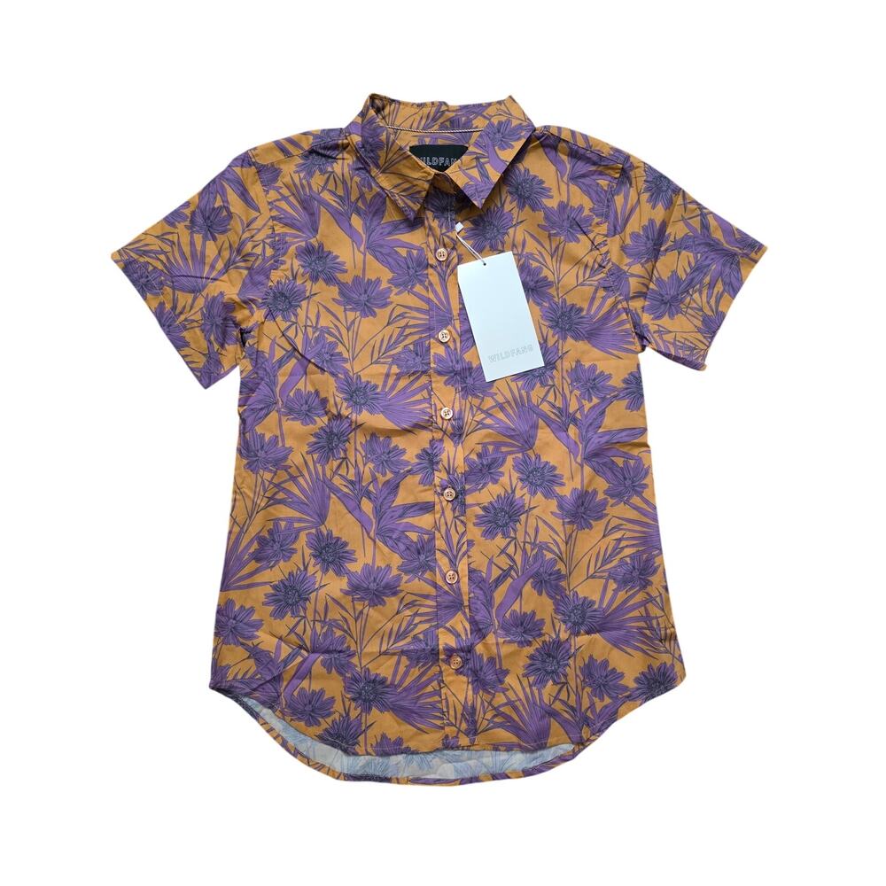 NWT Wildfang The Essential Short Sleeve Button Up Shirt Purple Orange Size XS